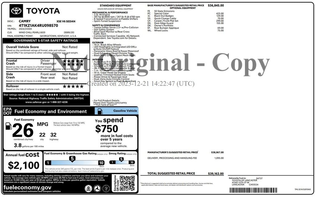 Certified 2024 Toyota Camry XSE V6 Sedan