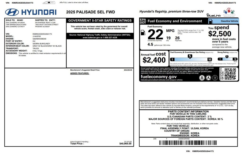 Certified 2025 Hyundai Palisade SEL SUV