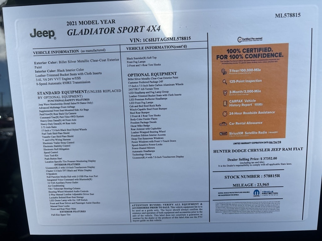 Certified 2021 Jeep Gladiator Truck