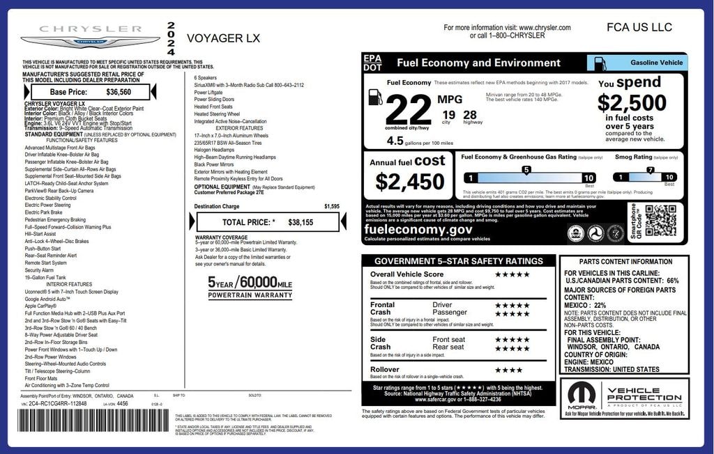 Certified 2024 Chrysler Voyager LX Minivan/Van