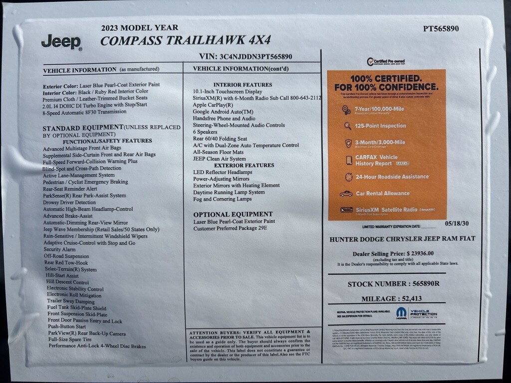 Certified 2023 Jeep Compass Trailhawk SUV