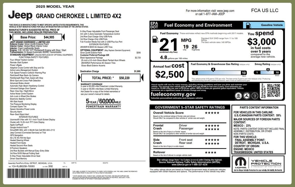 Certified 2025 Jeep Grand Cherokee L Limited SUV