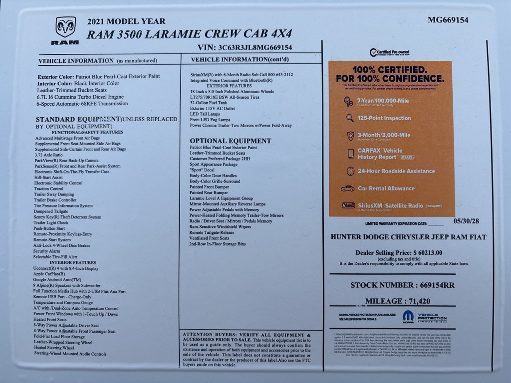 Certified 2021 Ram 3500 Laramie Truck