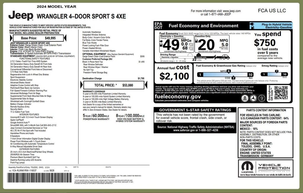 Certified 2024 Jeep Wrangler Sport S 4xe SUV