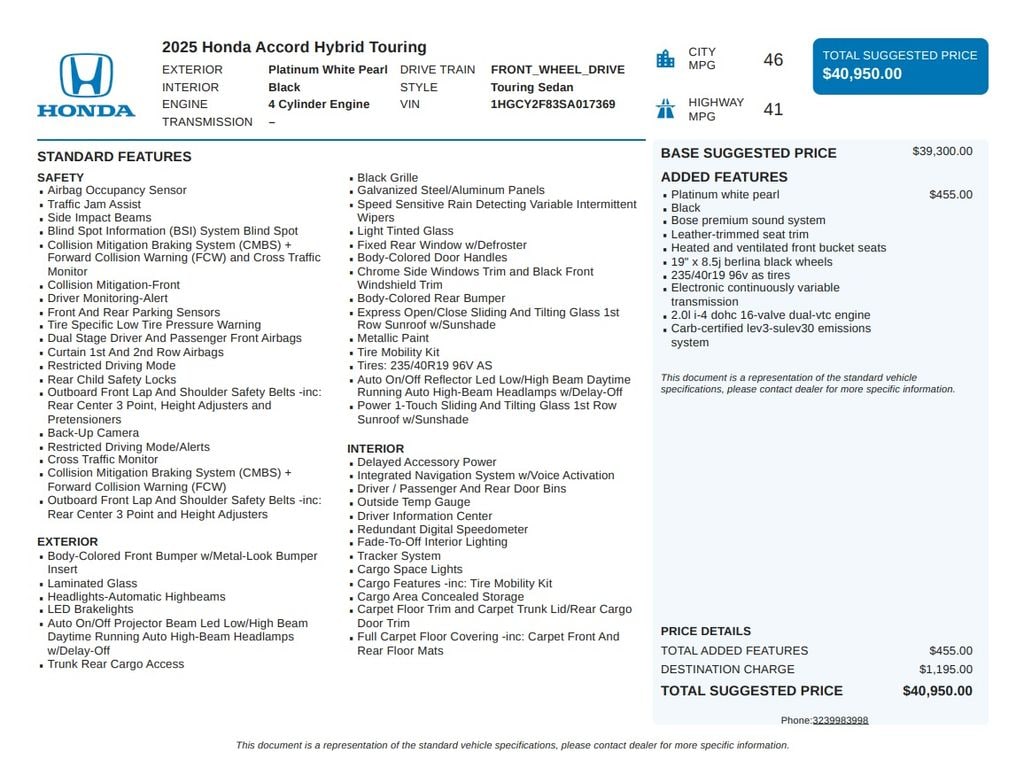Certified 2025 Honda Accord Hybrid Touring Sedan