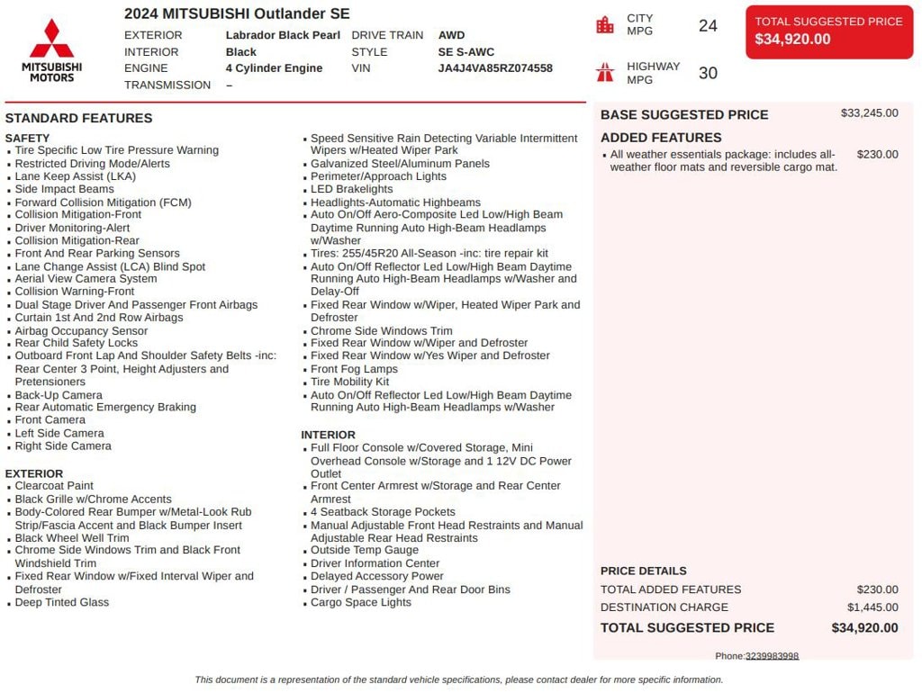 Certified 2024 Mitsubishi Outlander SE SUV