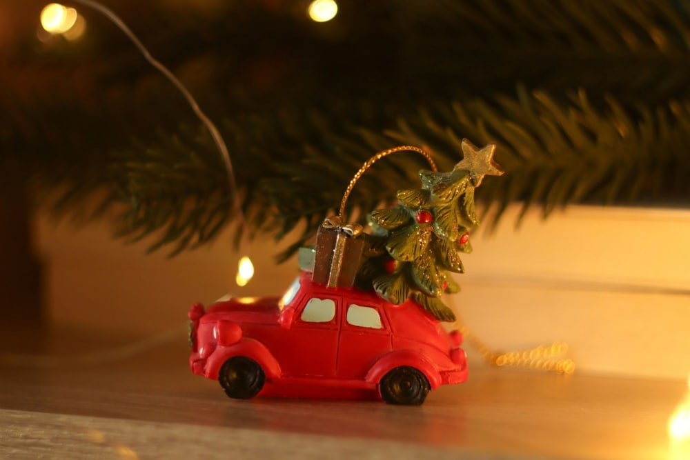 toy car under Christmas tree
