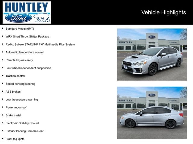 Used 2019 Subaru WRX Premium with VIN JF1VA1C6XK9818977 for sale in Huntley, IL