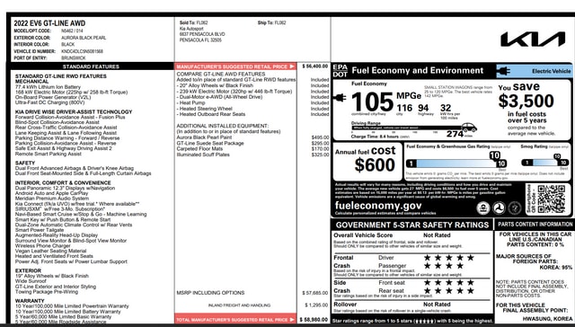 Used 2022 Kia Ev6 GT-Line with VIN KNDC4DLC5N5081568 for sale in Huntley, IL