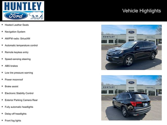 Used 2016 Honda Pilot EX-L with VIN 5FNYF6H57GB075584 for sale in Huntley, IL