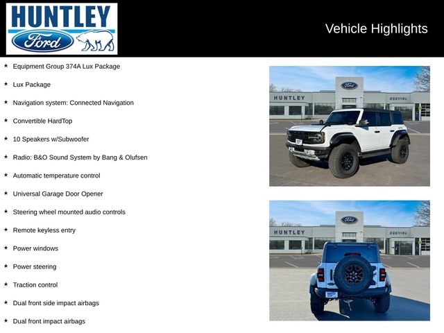 Certified 2023 Ford Bronco 4-Door Raptor with VIN 1FMEE5JR8PLB08971 for sale in Huntley, IL