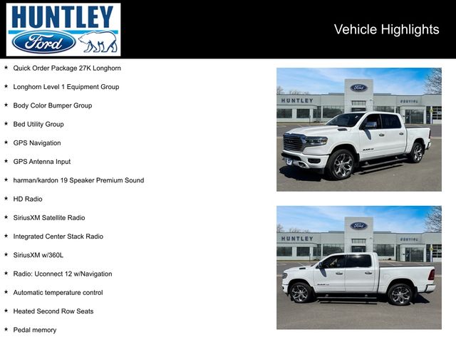 Used 2019 RAM Ram 1500 Longhorn with VIN 1C6SRFKT5KN869053 for sale in Huntley, IL