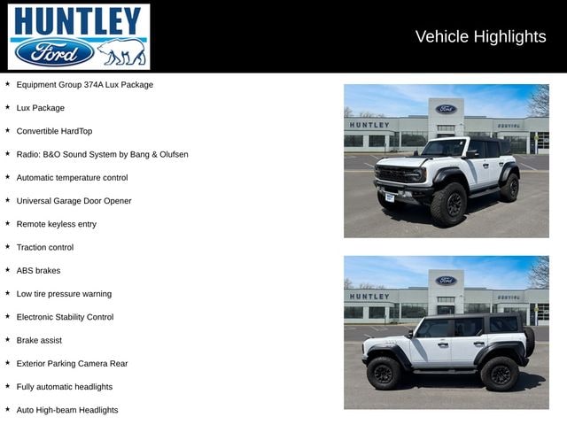 Certified 2022 Ford Bronco 4-Door Raptor with VIN 1FMEE5JR1NLA52028 for sale in Huntley, IL