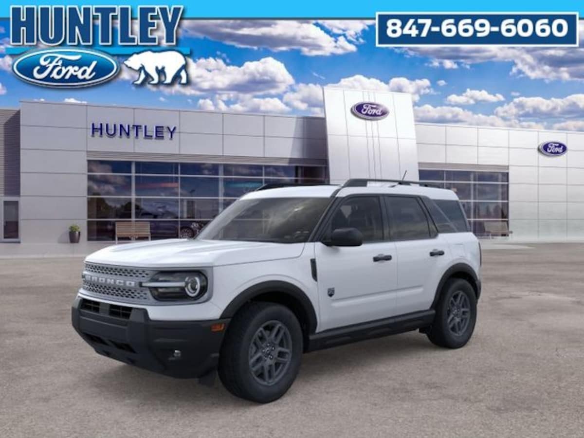 2026 Ford Bronco Sport Big Bend in Oxford White, front three-quarter view outside Huntley Ford