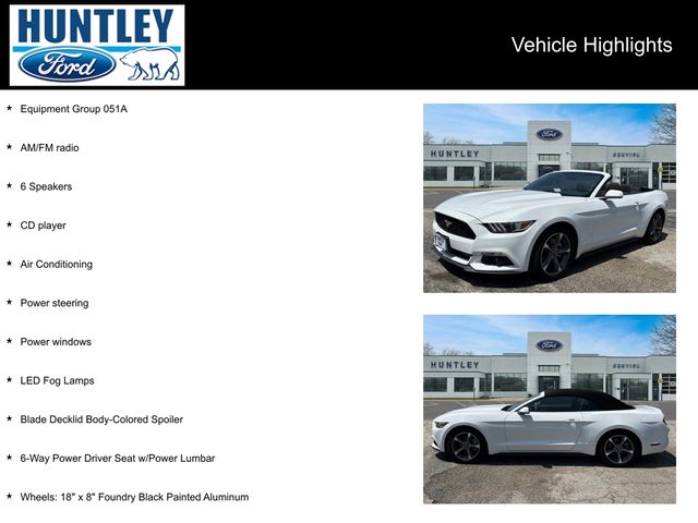 Used 2015 Ford Mustang V6 with VIN 1FATP8EM1F5372001 for sale in Huntley, IL