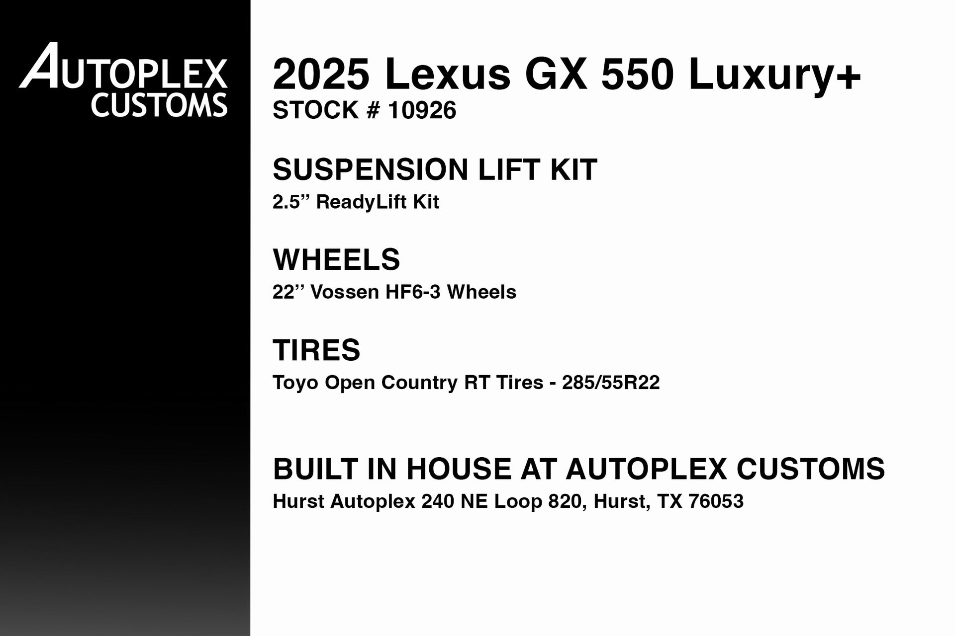 Used 2025 Lexus GX Luxury with VIN JTJVBCDX6S5040577 for sale in Hurst, TX