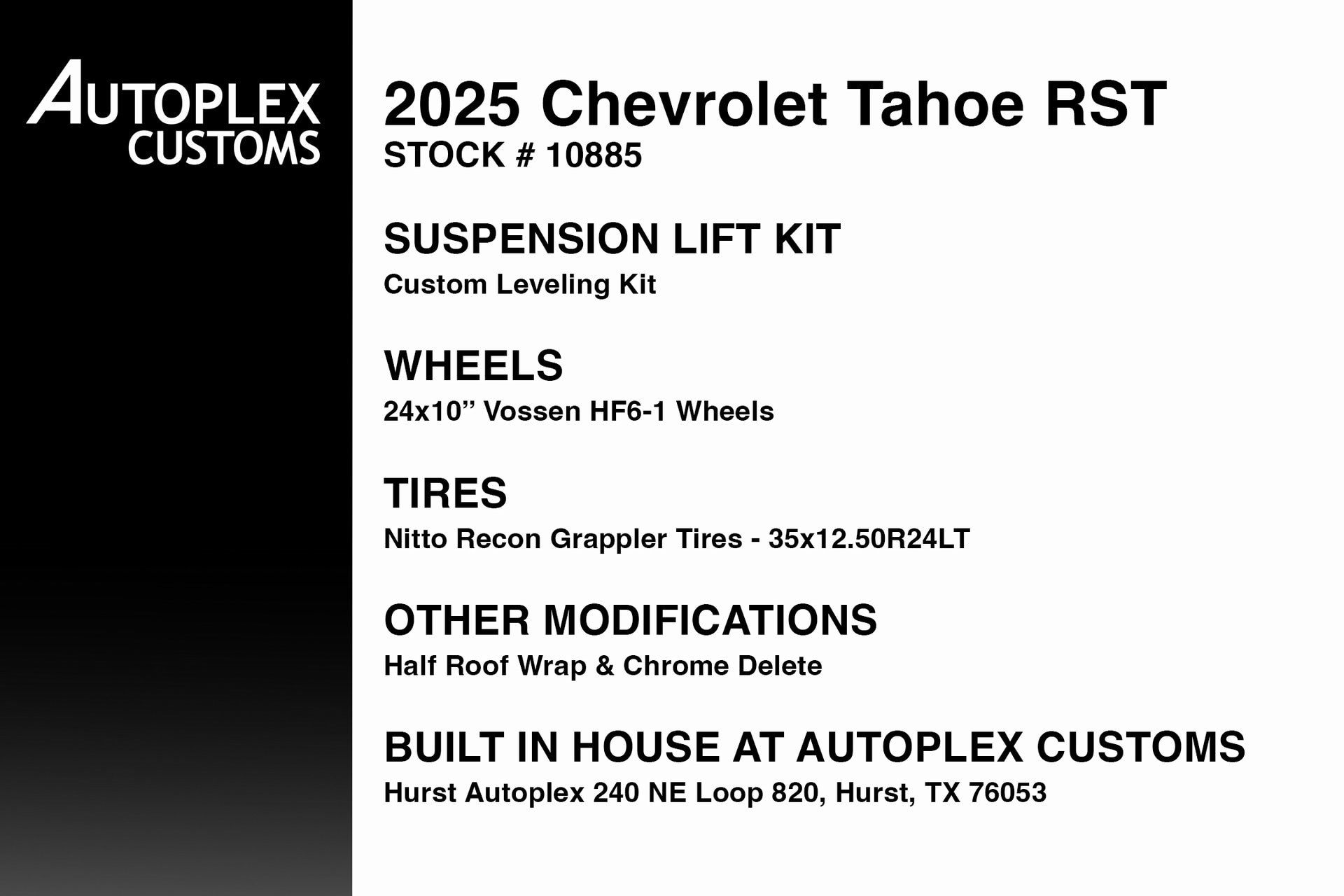 Used 2025 Chevrolet Tahoe RST with VIN 1GNS6RRD2SR227200 for sale in Hurst, TX