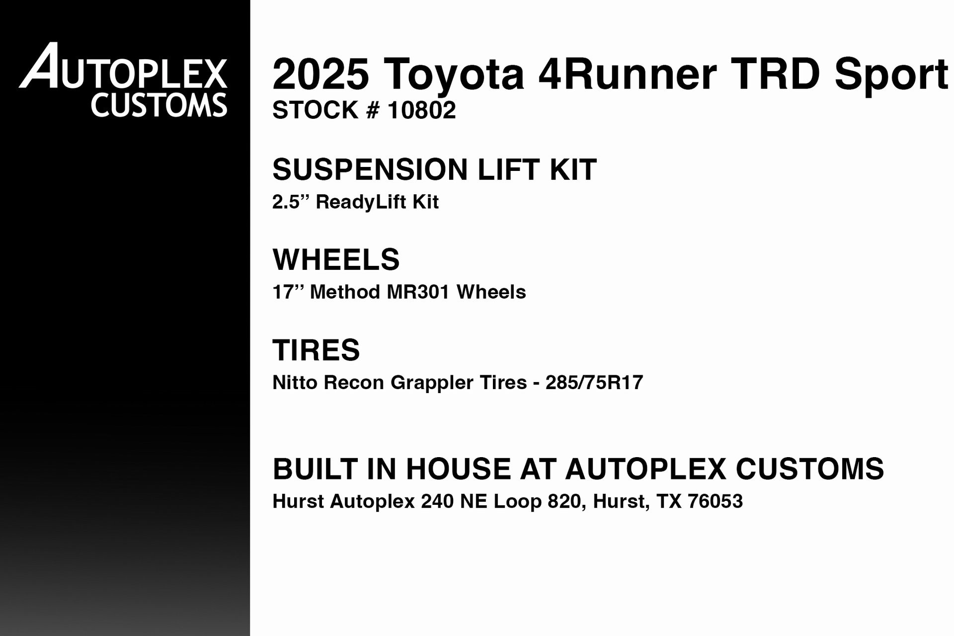 Used 2025 Toyota 4Runner TRD Sport with VIN JTEVA5BR7S5001594 for sale in Hurst, TX