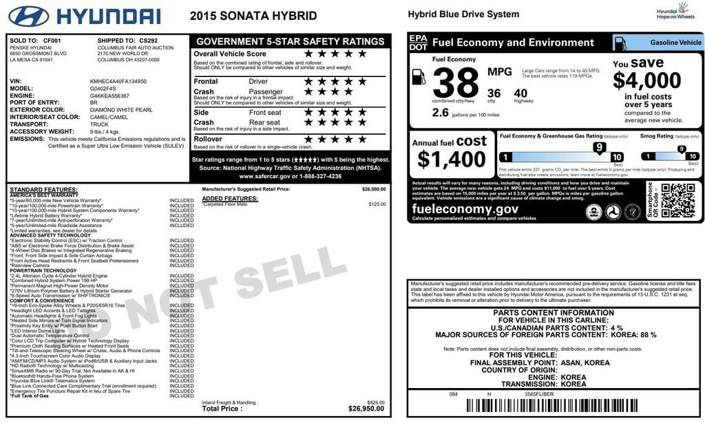 Certified 2015 Hyundai Sonata Hybrid Sedan