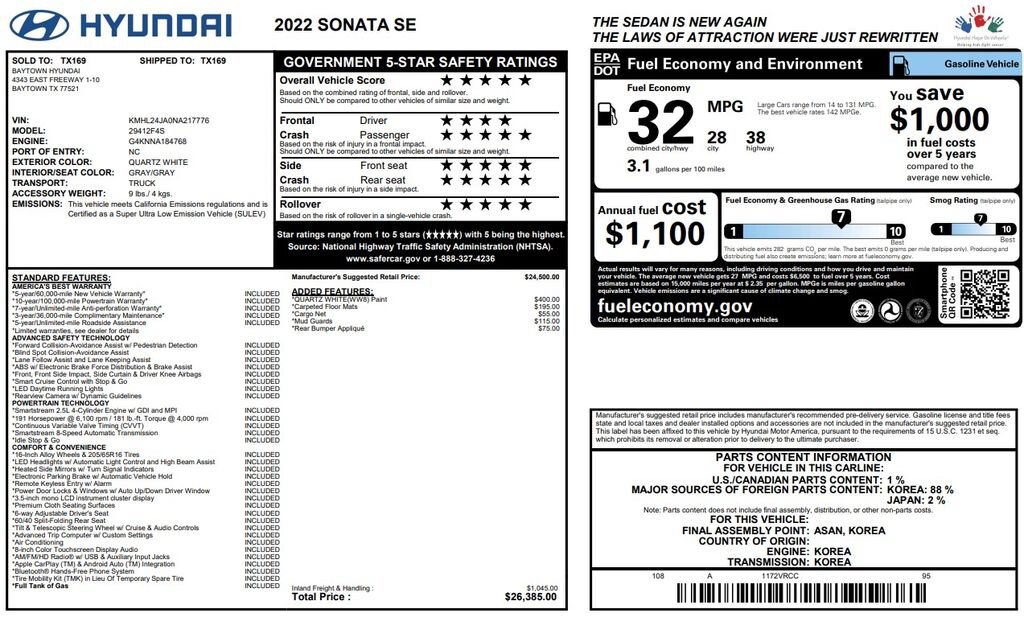 Used 2022 Hyundai Sonata SE SE 2.5L