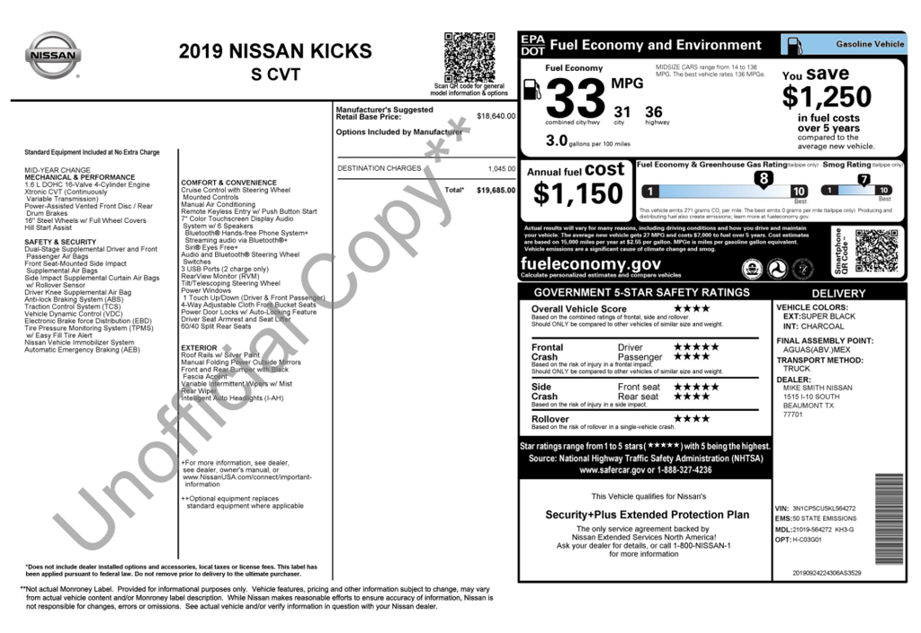Used 2019 Nissan Kicks S SUV
