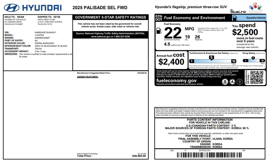 Used 2025 Hyundai Palisade SEL SEL FWD