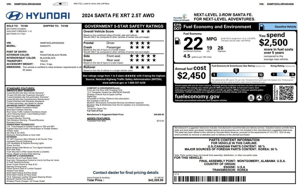 Certified 2024 Hyundai Santa Fe XRT XRT AWD