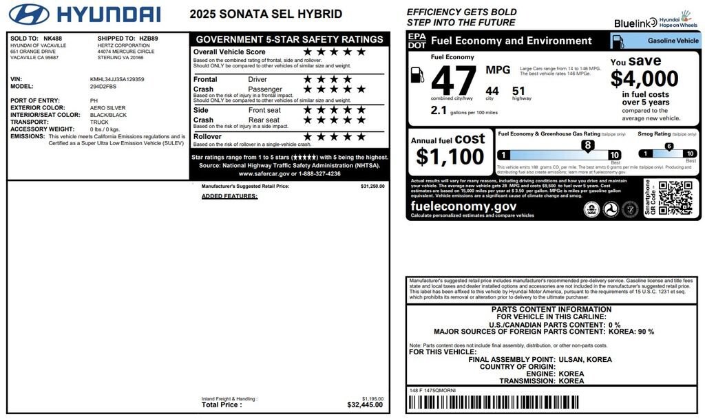 Used 2025 Hyundai Sonata Hybrid SEL SEL FWD