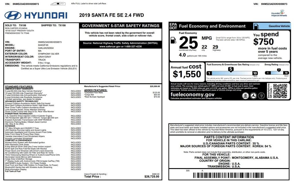 2019 Hyundai Santa Fe SE