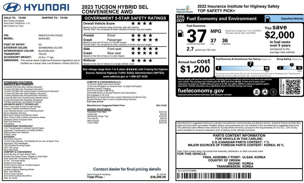Certified 2023 Hyundai Tucson Hybrid SEL Convenience SEL Convenience AWD