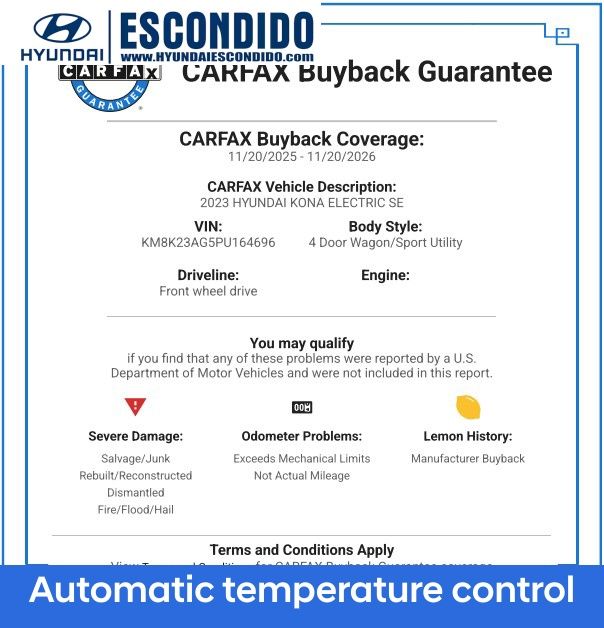 Certified 2023 Hyundai Kona EV SE with VIN KM8K23AG5PU164696 for sale in Escondido, CA