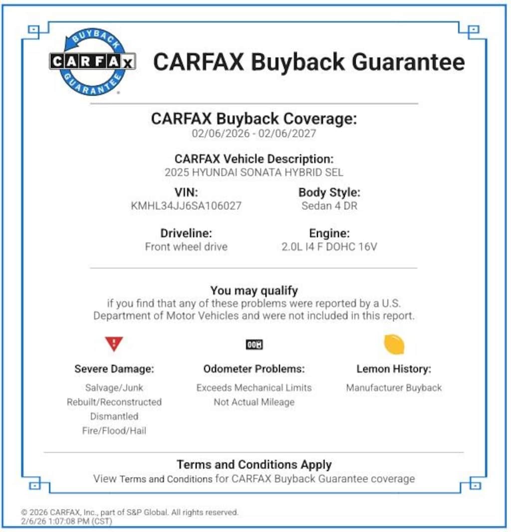 Certified 2025 Hyundai Sonata Hybrid SEL Sedan