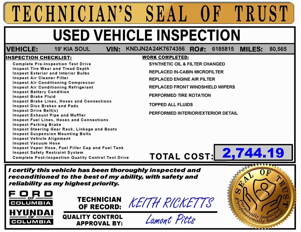 Used 2019 Kia Soul Base with VIN KNDJN2A24K7674356 for sale in Columbia, TN