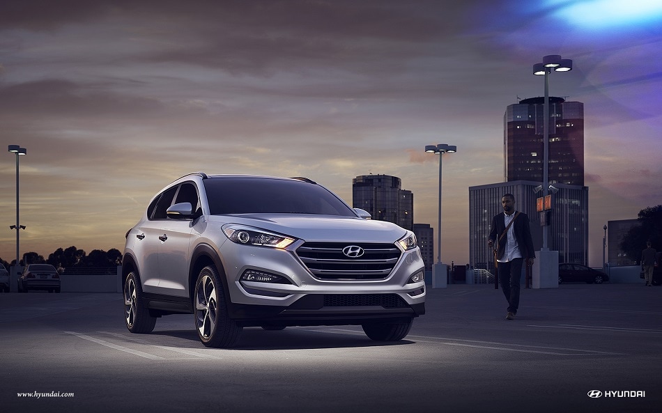 2017 Hyundai Tucson at night in the city