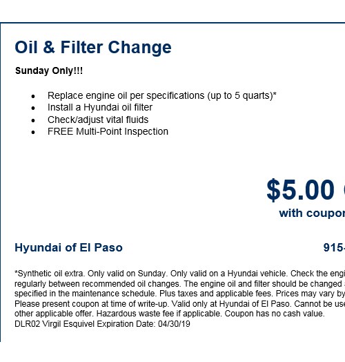 Hyundai Of El Paso >> Service Specials Hyundai Of El Paso Hyundai Of El Paso >> Service Specials Hyundai Of El Paso