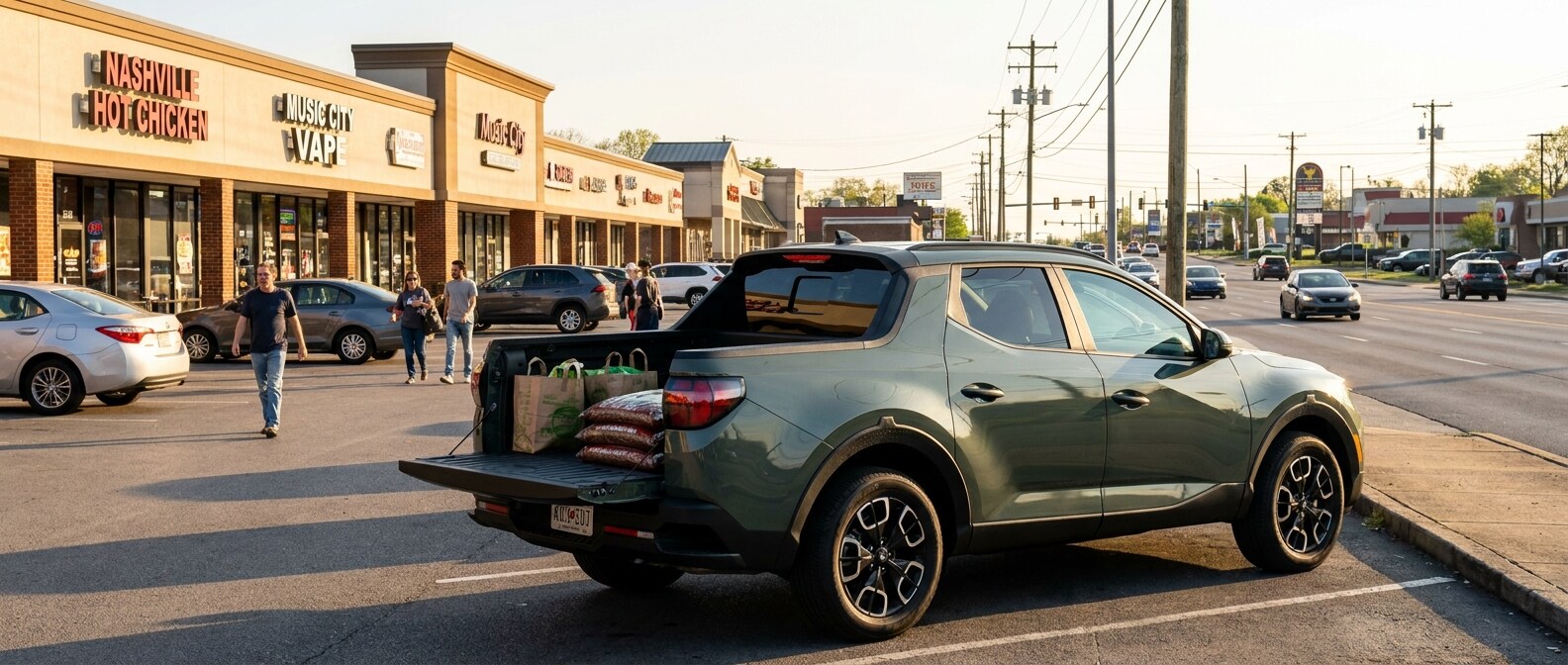 2026 Hyundai Santa Cruz with open bed loaded for errands in South Nashville