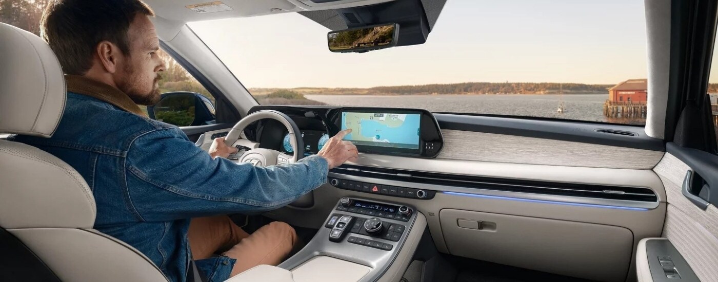 The white interior of a 2025 Hyundai Palisade for sale near Indian Trail.