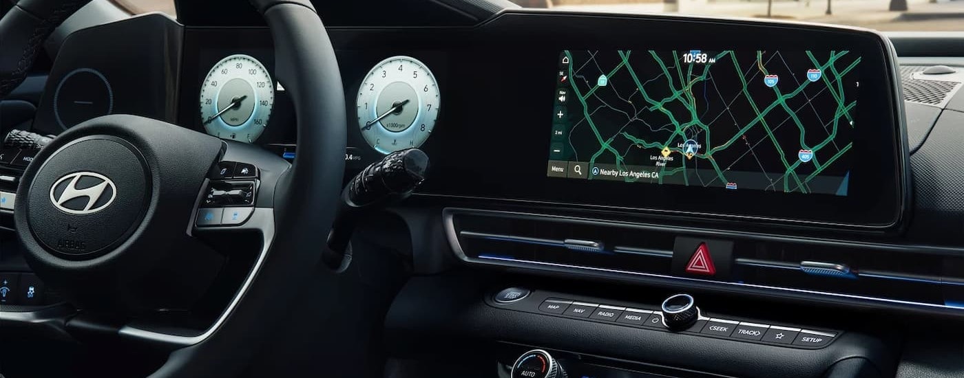 Close-up of the black dash in a 2025 Hyundai Elantra.