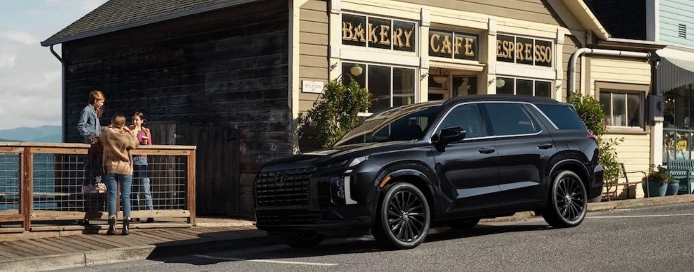 A black 2025 Hyundai Palisade from the side.