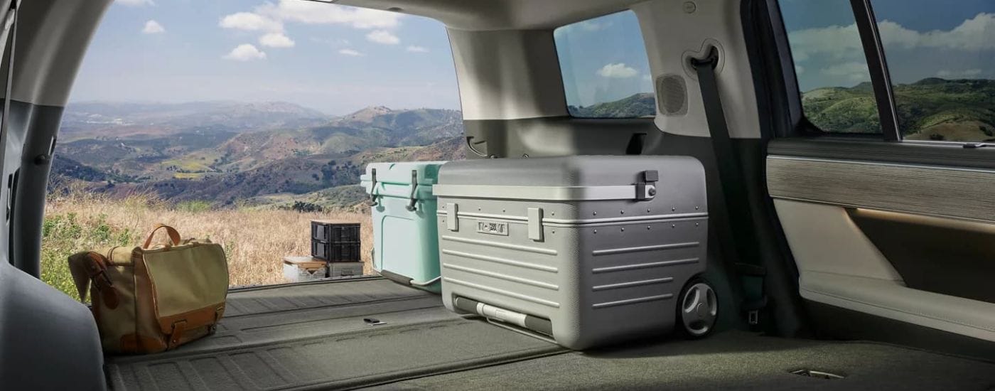 The interior storage area of a 2025 Hyundai Santa Fe with an open hatch.