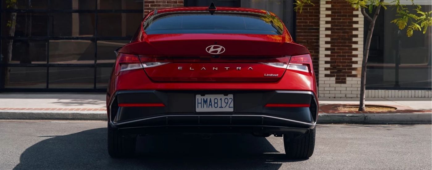 Rear of a red 2025 Hyundai Elantra for sale in Monroe