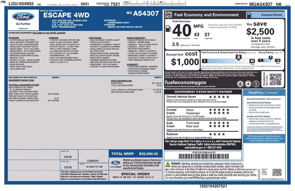 Used 2021 Ford Escape SEL Hybrid SUV