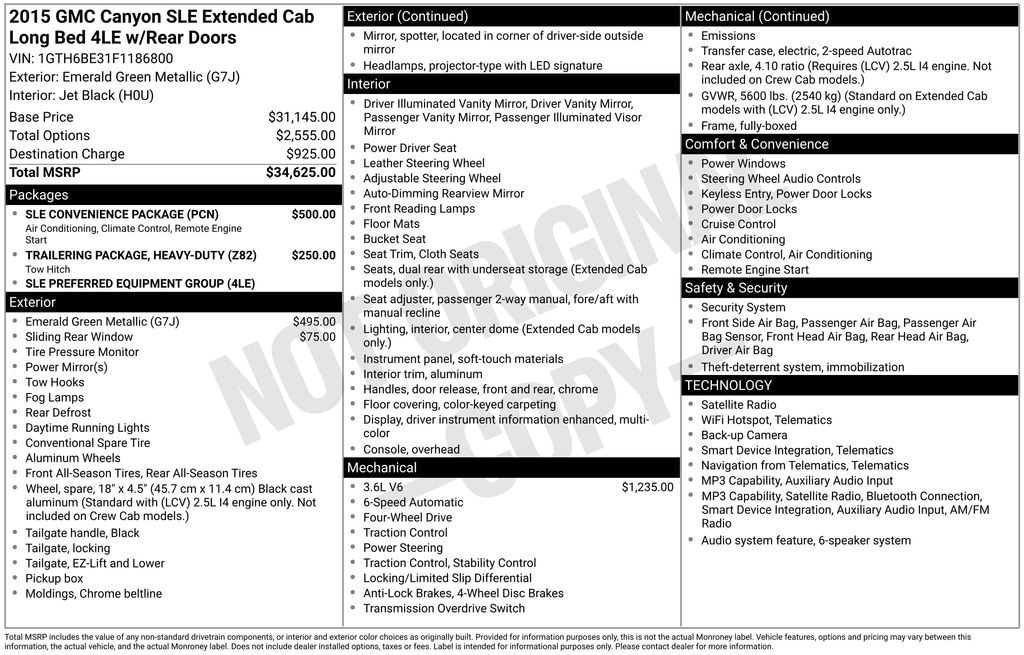 Used 2015 GMC Canyon SLE Truck Extended Cab