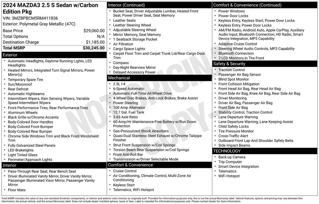 Used 2024 Mazda Mazda3 Sedan 2.5 S Carbon Edition Sedan