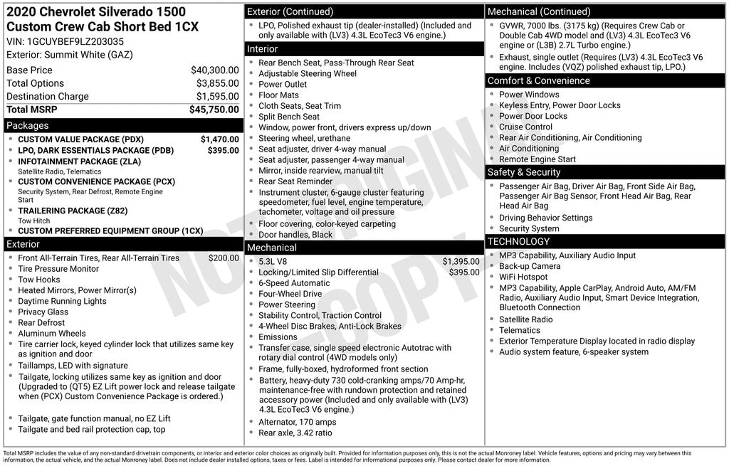 Used 2020 Chevrolet Silverado 1500 Silverado Custom Truck Crew Cab