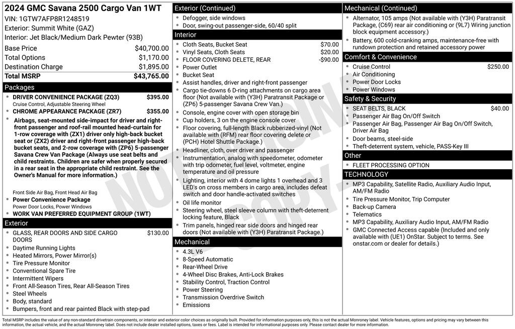Used 2024 GMC Savana 2500 Work Van Van Cargo Van