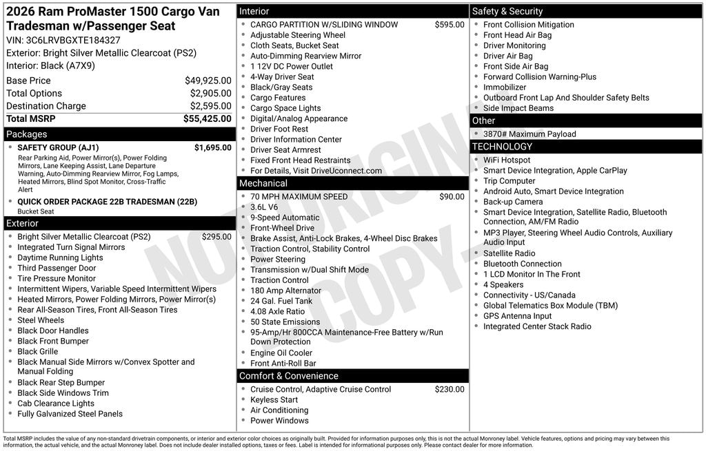 Used 2026 Ram ProMaster 1500 Base Van Cargo Van