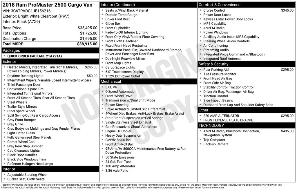 2018 RAM PROMASTER 2500 - Image 22