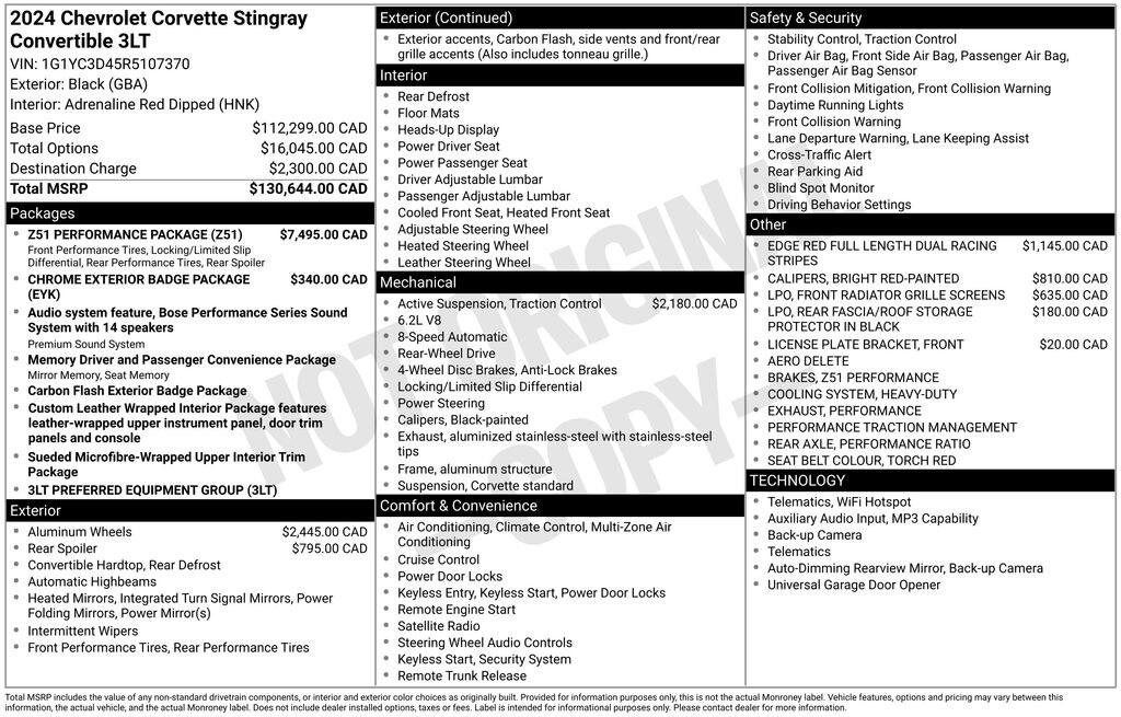 Used 2024 Chevrolet Corvette Stingray w/3LT Convertible