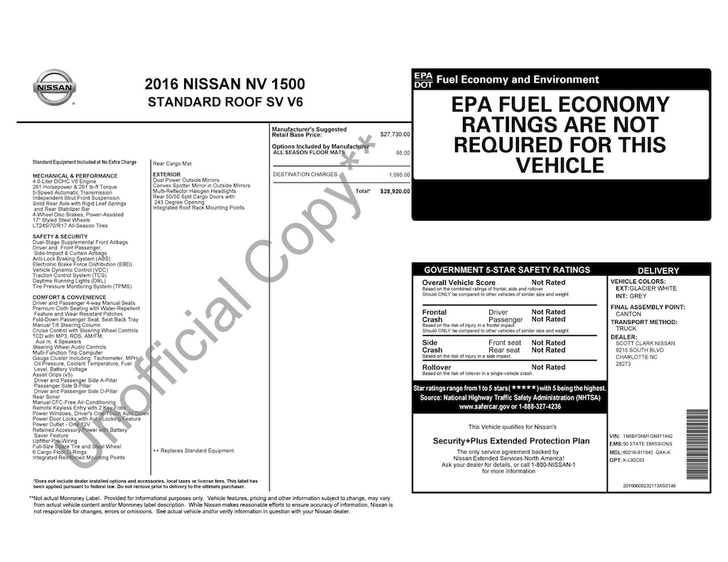 Used 2016 Nissan NV1500 SV Cargo Van